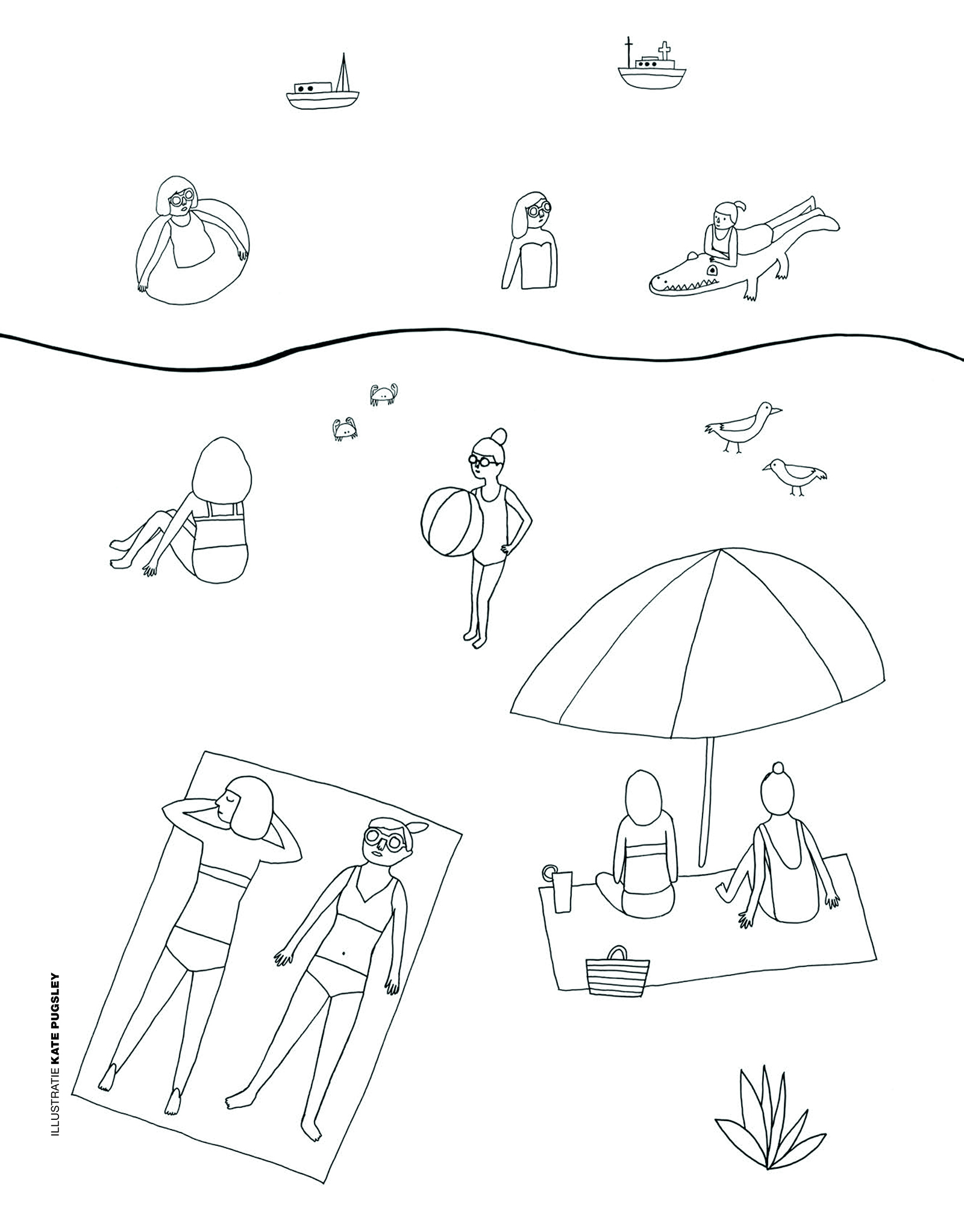 Coloring page – Kate Pugsley: the beach